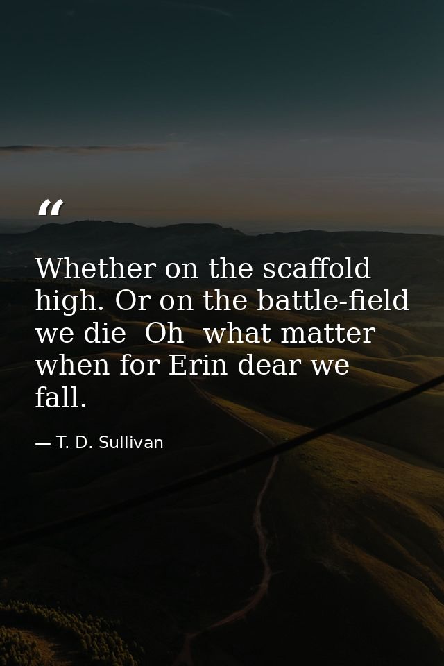 Whether on the scaffold high. Or on the battle-field we die  Oh  what matter  when for Erin dear we fall. — T. D. Sullivan