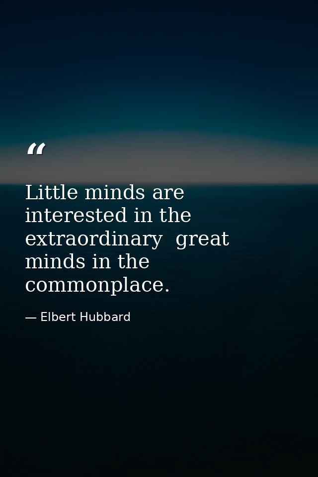 Little minds are interested in the extraordinary  great minds in the commonplace. — Elbert Hubbard