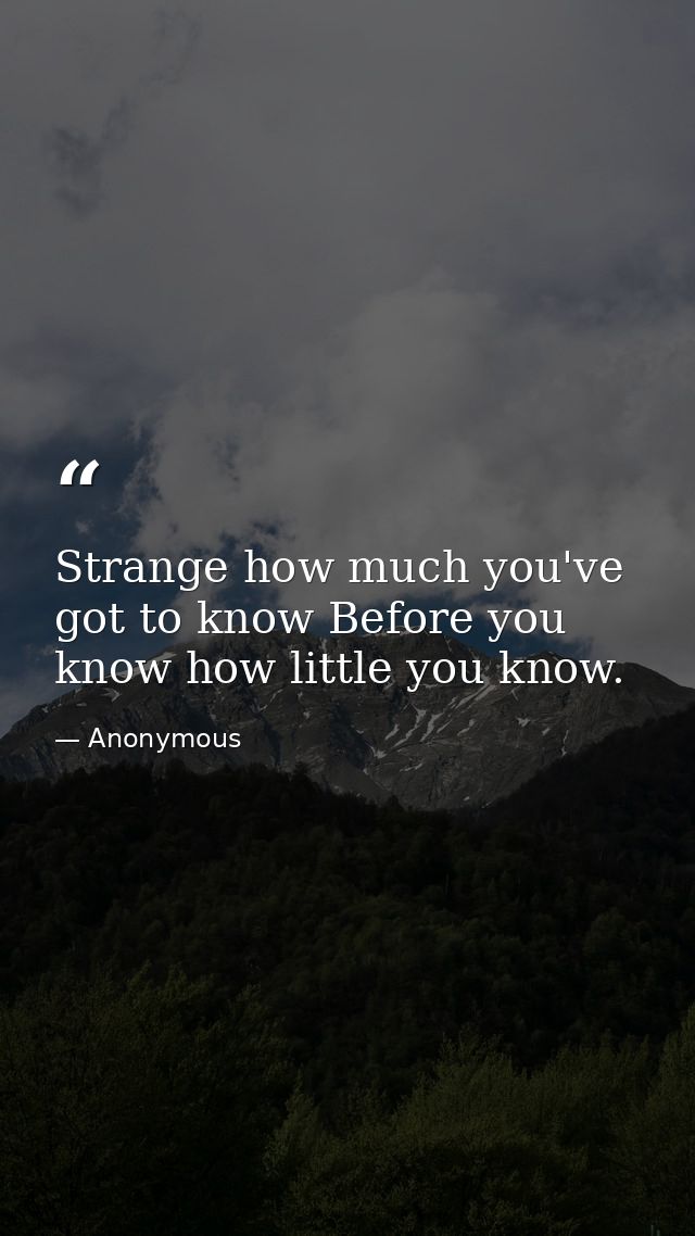 Strange how much you've got to know Before you know how little you know. — Anonymous
