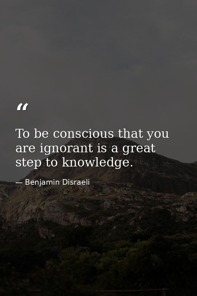 To be conscious that you are ignorant is a great step to knowledge. — Benjamin Disraeli