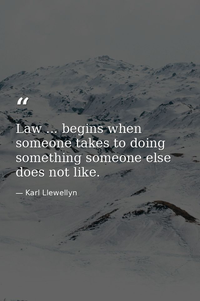 Law ... begins when someone takes to doing something someone else does not like. — Karl Llewellyn