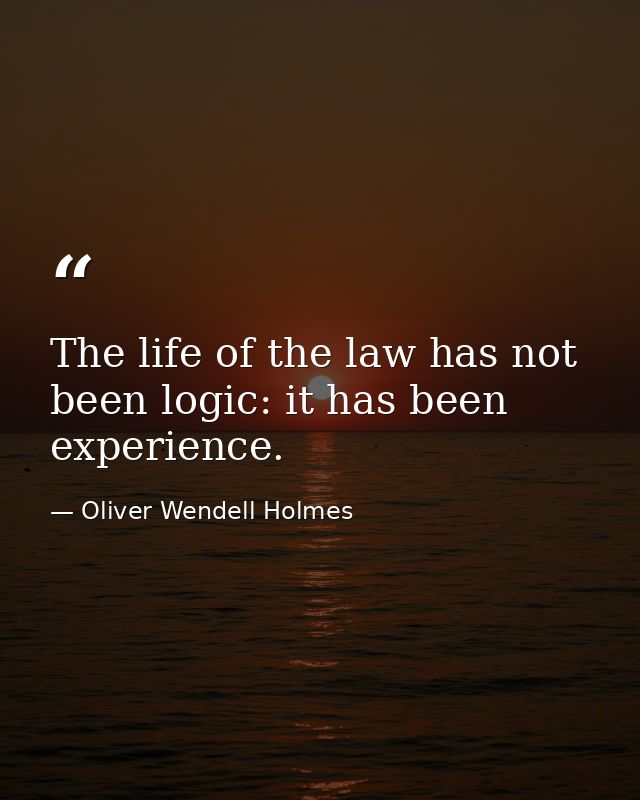 The life of the law has not been logic: it has been experience. — Oliver Wendell Holmes