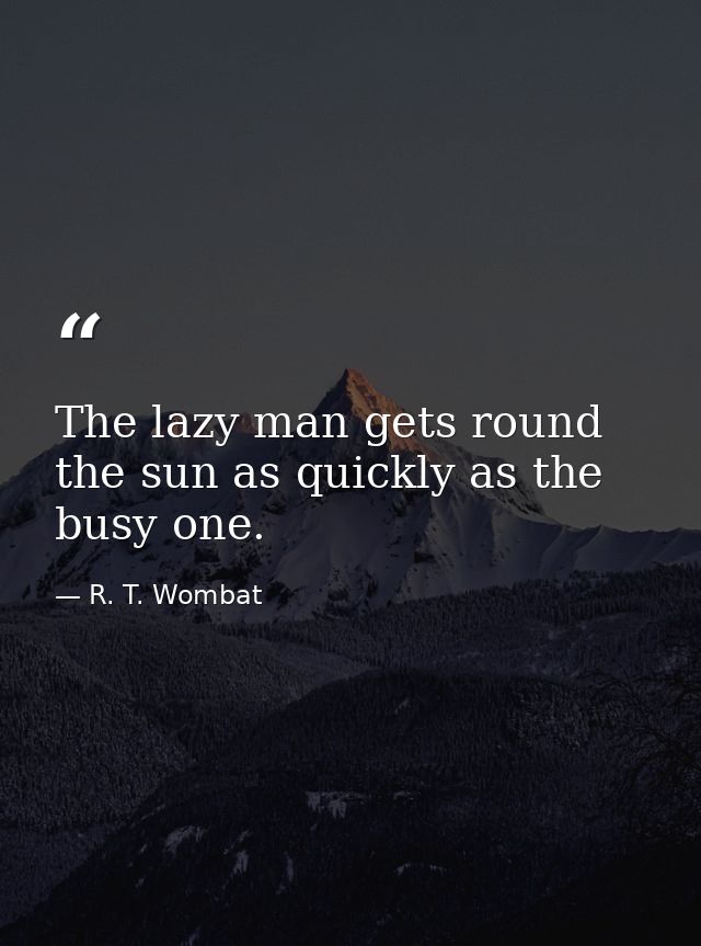 The lazy man gets round the sun as quickly as the busy one. — R. T. Wombat