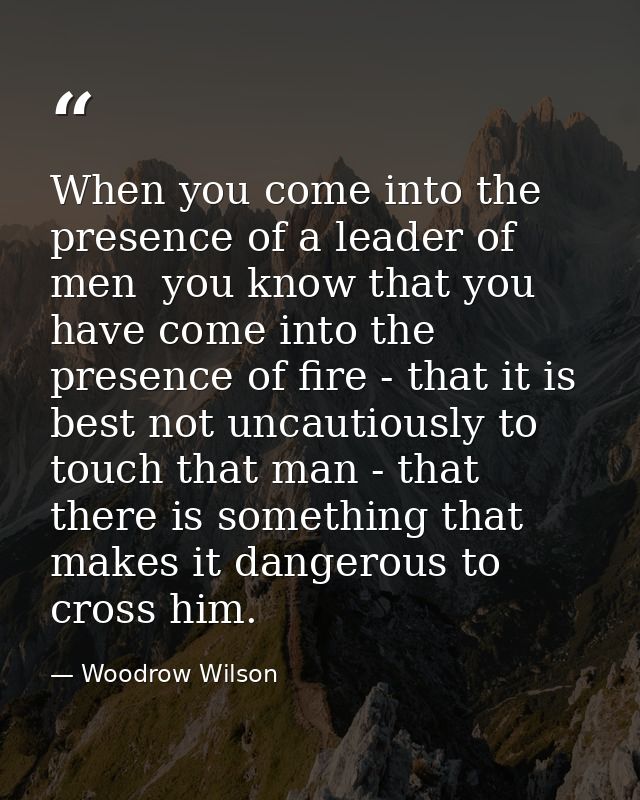 When you come into the presence of a leader of men  you know that you have come into the presence of fire - that it is b — Woodrow Wilson
