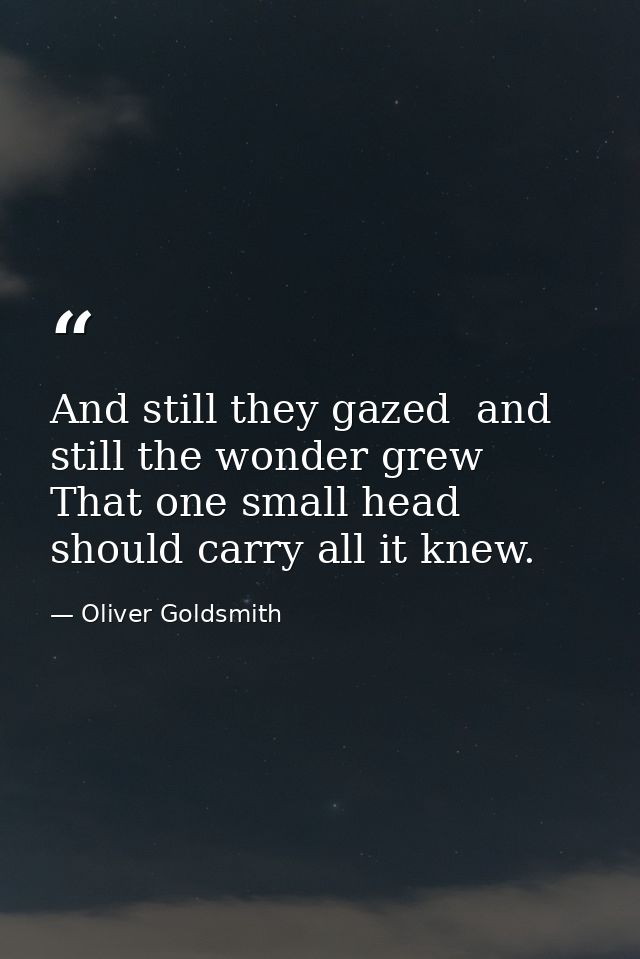 And still they gazed  and still the wonder grew  That one small head should carry all it knew. — Oliver Goldsmith