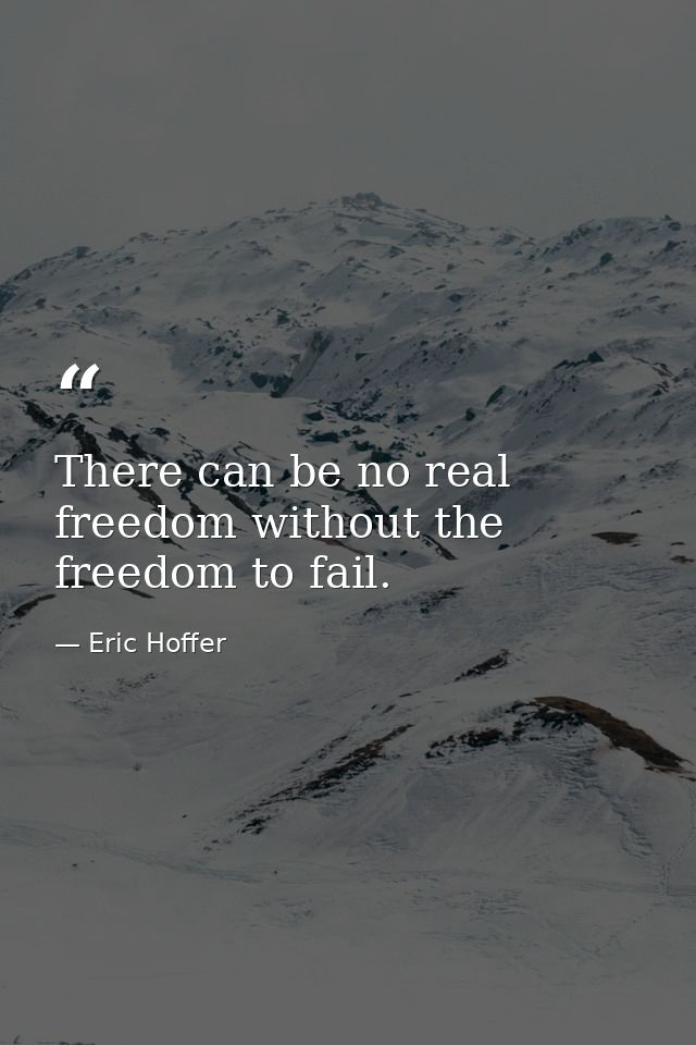 There can be no real freedom without the freedom to fail. — Eric Hoffer