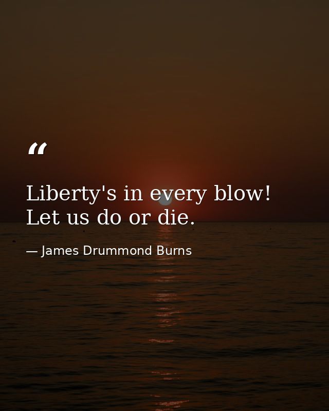 Liberty's in every blow! Let us do or die. — James Drummond Burns
