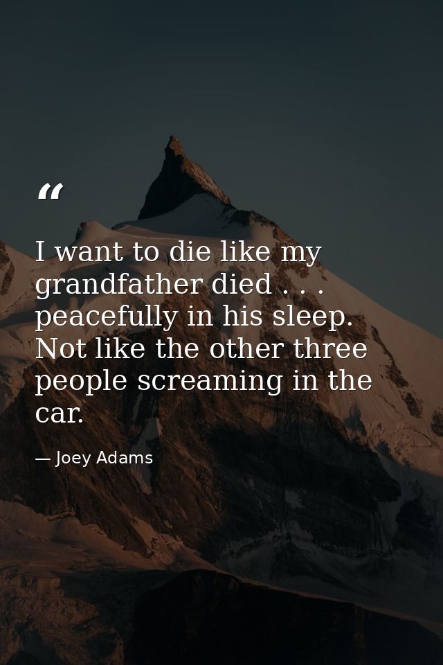 I want to die like my grandfather died . . . peacefully in his sleep. Not like the other three people screaming in the c — Joey Adams