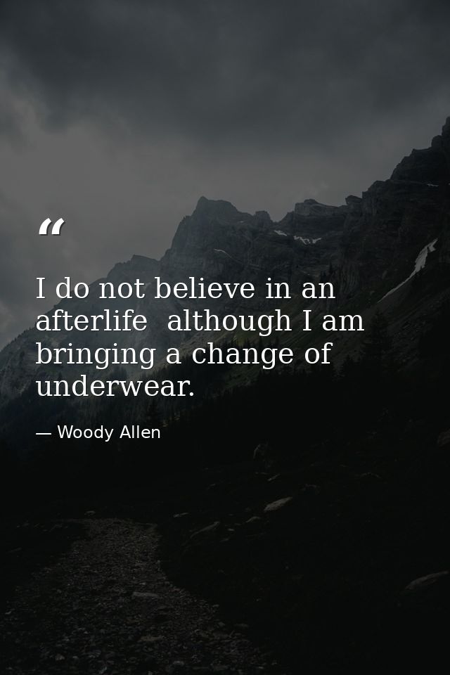 I do not believe in an afterlife  although I am bringing a change of underwear. — Woody Allen