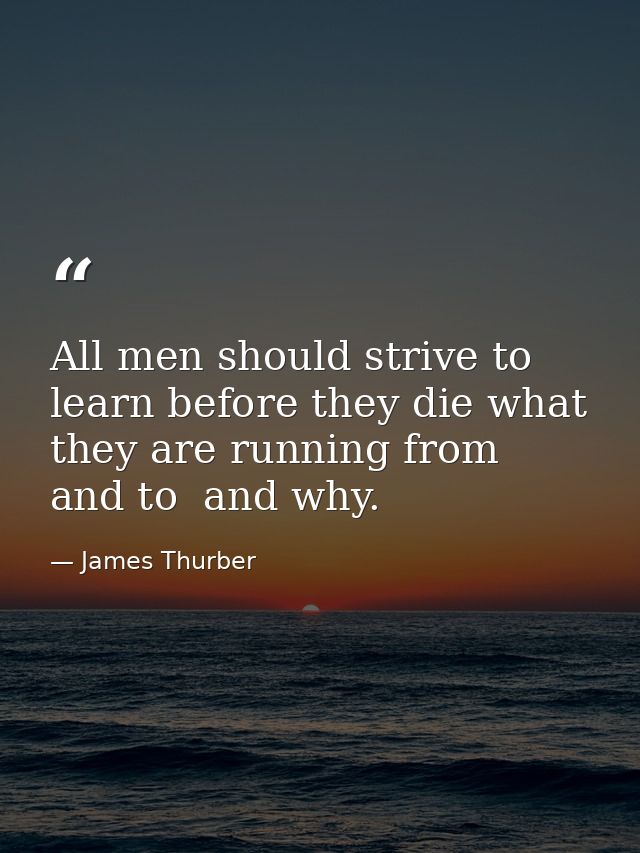 All men should strive to learn before they die what they are running from  and to  and why. — James Thurber
