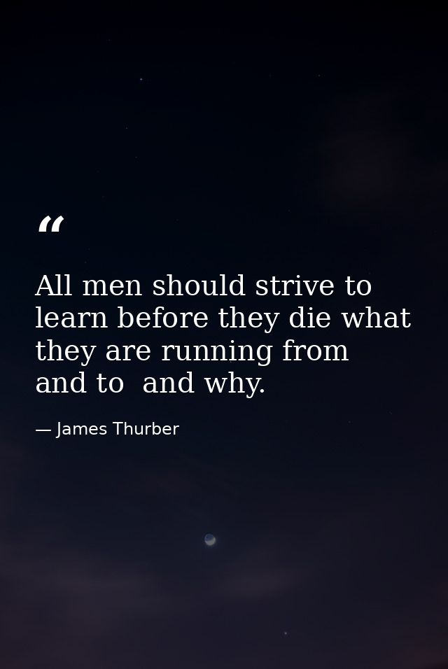 All men should strive to learn before they die what they are running from  and to  and why. — James Thurber