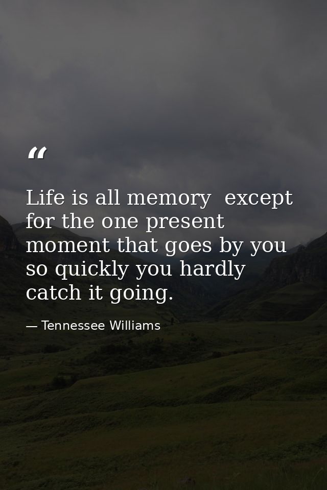 Life is all memory  except for the one present moment that goes by you so quickly you hardly catch it going. — Tennessee Williams
