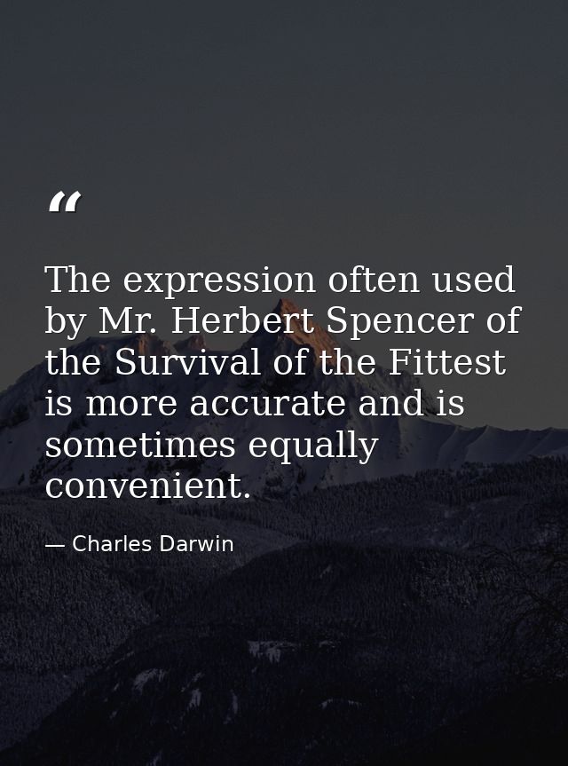 The expression often used by Mr. Herbert Spencer of the Survival of the Fittest is more accurate and is sometimes equall — Charles Darwin