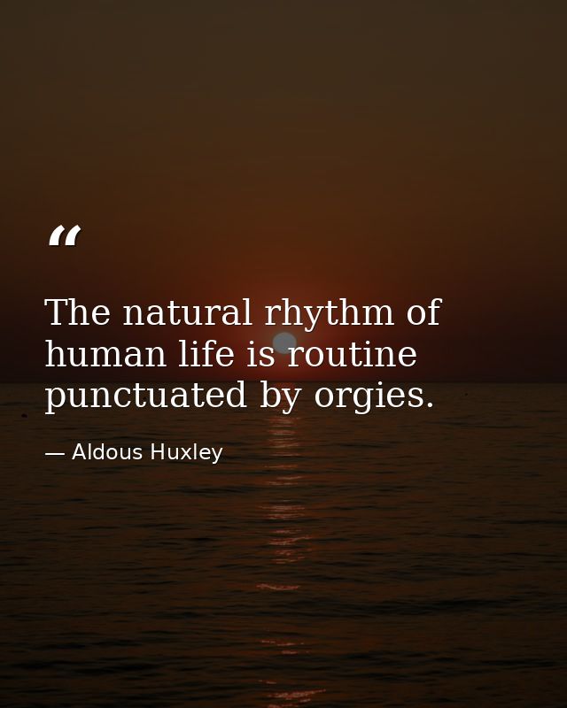 The natural rhythm of human life is routine punctuated by orgies. — Aldous Huxley