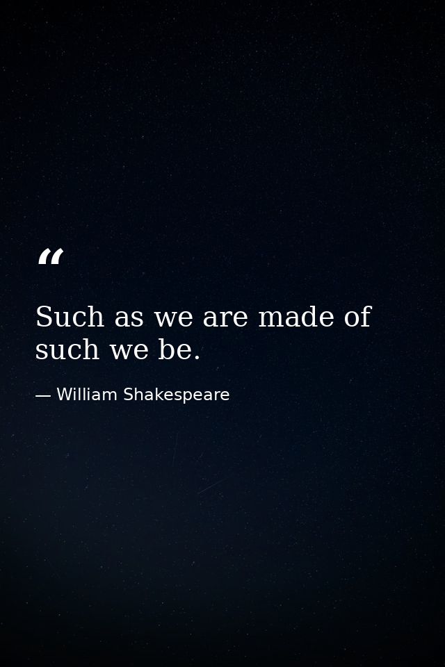 Such as we are made of  such we be. — William Shakespeare