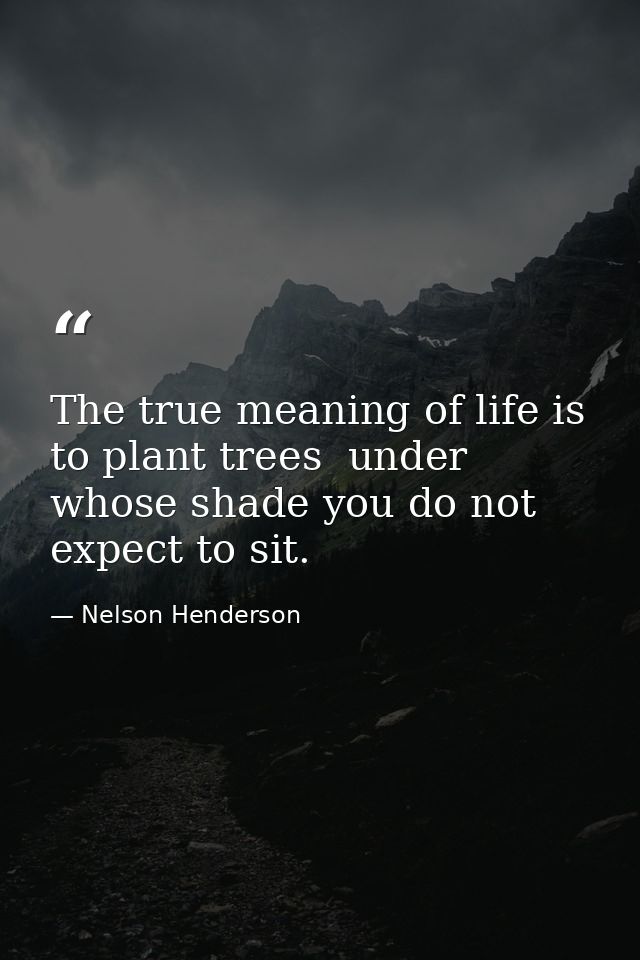 The true meaning of life is to plant trees  under whose shade you do not expect to sit. — Nelson Henderson