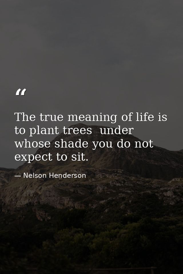 The true meaning of life is to plant trees  under whose shade you do not expect to sit. — Nelson Henderson
