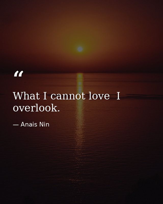 What I cannot love  I overlook. — Anais Nin