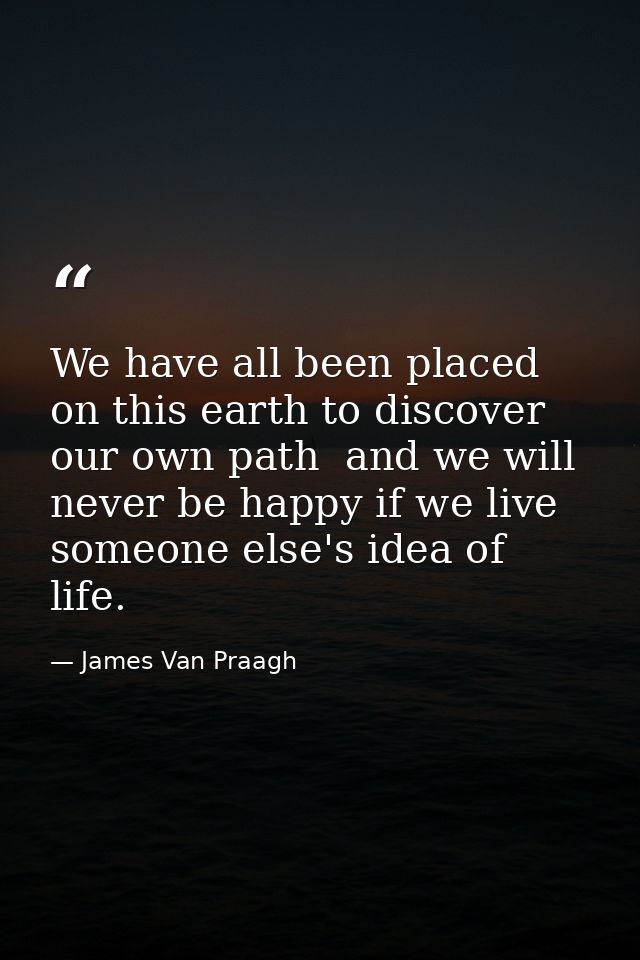 We have all been placed on this earth to discover our own path  and we will never be happy if we live someone else's ide — James Van Praagh