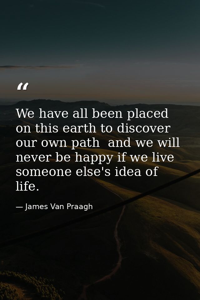 We have all been placed on this earth to discover our own path  and we will never be happy if we live someone else's ide — James Van Praagh