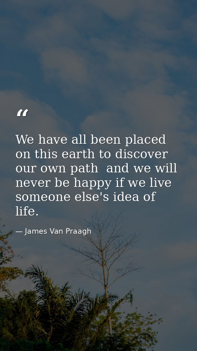 We have all been placed on this earth to discover our own path  and we will never be happy if we live someone else's ide — James Van Praagh