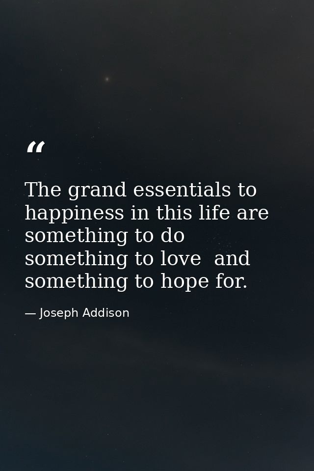 The grand essentials to happiness in this life are something to do  something to love  and something to hope for. — Joseph Addison