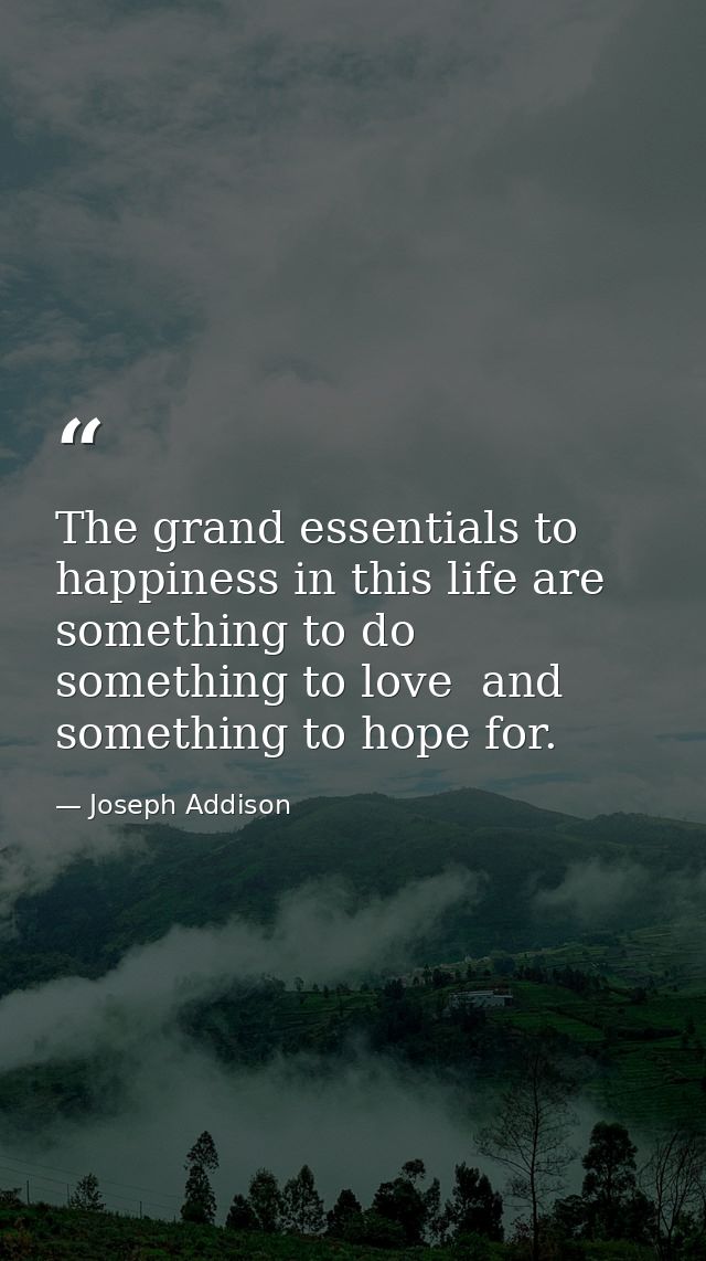 The grand essentials to happiness in this life are something to do  something to love  and something to hope for. — Joseph Addison