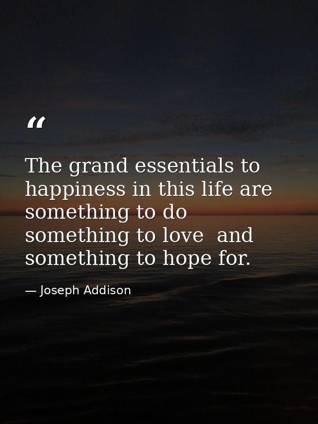 The grand essentials to happiness in this life are something to do  something to love  and something to hope for. — Joseph Addison