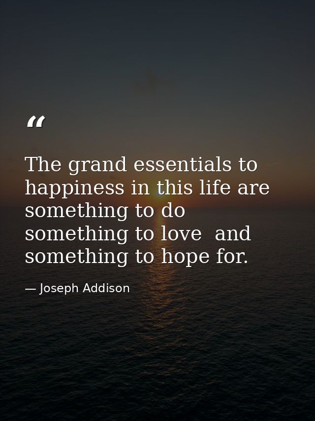The grand essentials to happiness in this life are something to do  something to love  and something to hope for. — Joseph Addison
