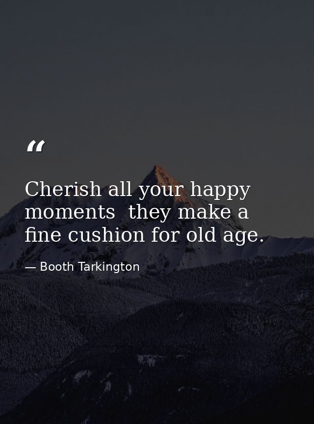 Cherish all your happy moments  they make a fine cushion for old age. — Booth Tarkington