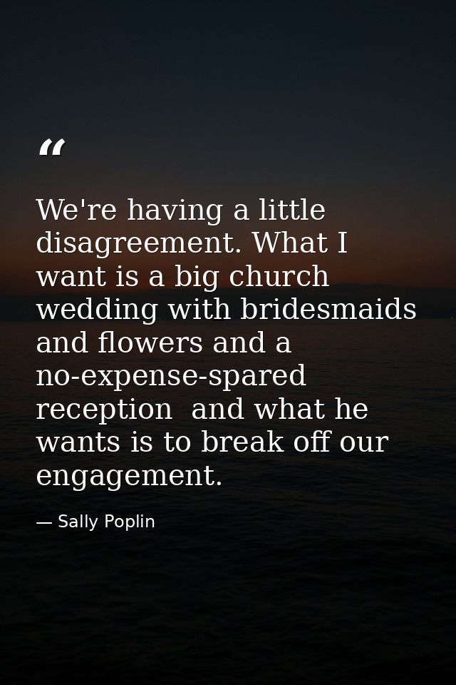 We're having a little disagreement. What I want is a big church wedding with bridesmaids and flowers and a no-expense-sp — Sally Poplin