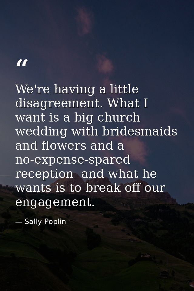 We're having a little disagreement. What I want is a big church wedding with bridesmaids and flowers and a no-expense-sp — Sally Poplin