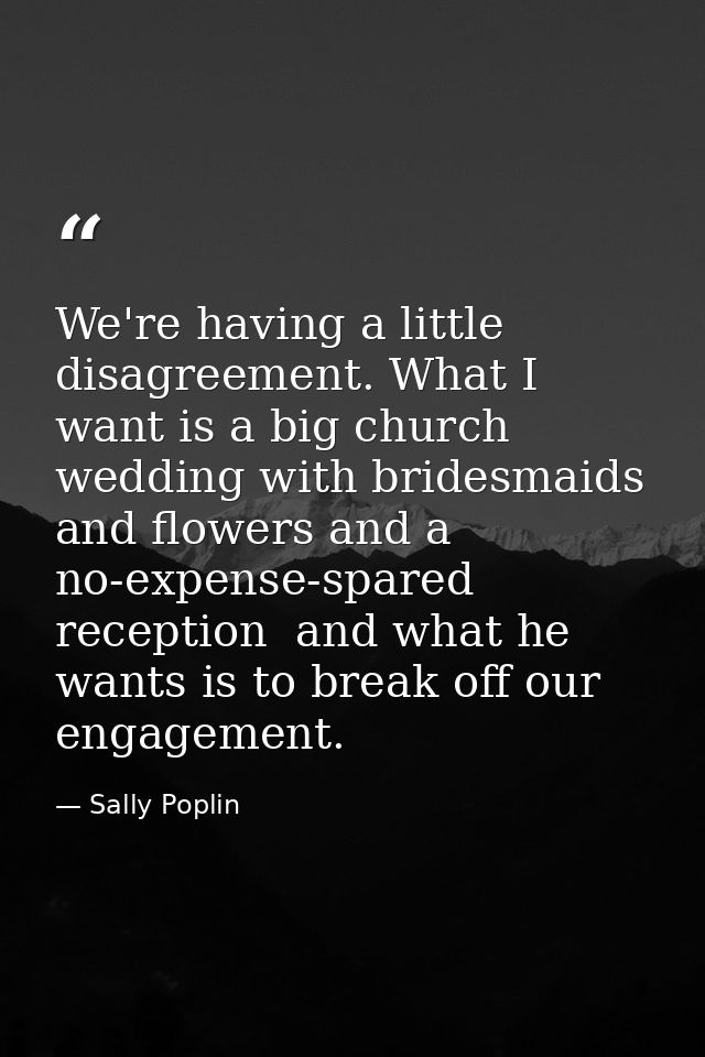 We're having a little disagreement. What I want is a big church wedding with bridesmaids and flowers and a no-expense-sp — Sally Poplin