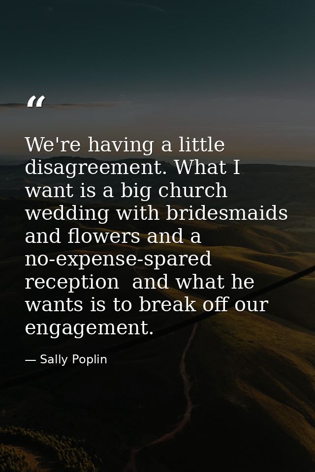 We're having a little disagreement. What I want is a big church wedding with bridesmaids and flowers and a no-expense-sp — Sally Poplin