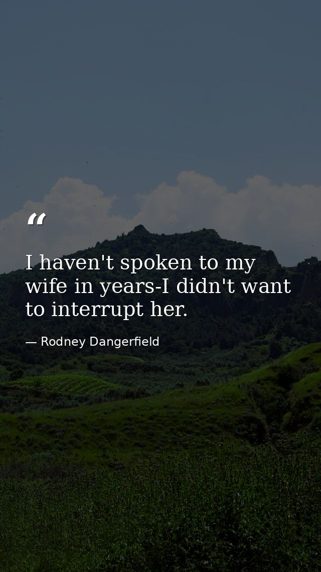 I haven't spoken to my wife in years-I didn't want to interrupt her. — Rodney Dangerfield
