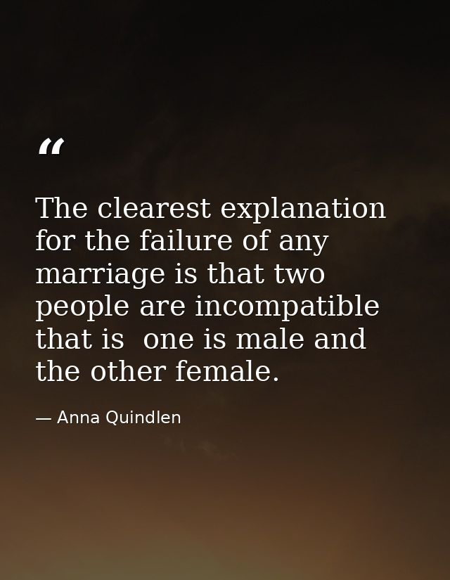 The clearest explanation for the failure of any marriage is that two people are incompatible  that is  one is male and t — Anna Quindlen