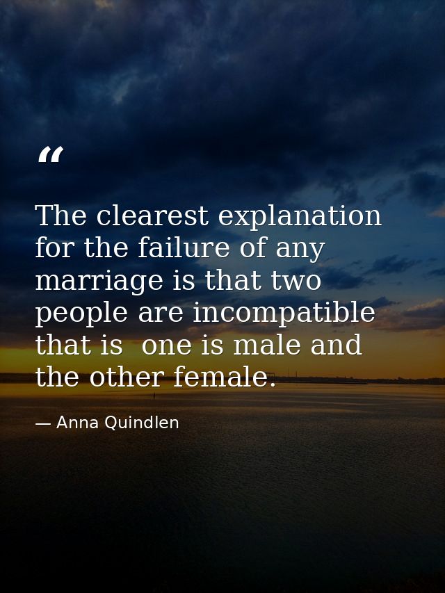 The clearest explanation for the failure of any marriage is that two people are incompatible  that is  one is male and t — Anna Quindlen