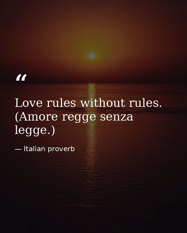 Love rules without rules. (Amore regge senza legge.) — Italian proverb