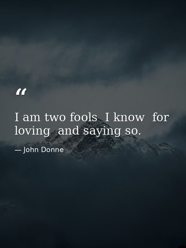 I am two fools  I know  for loving  and saying so. — John Donne