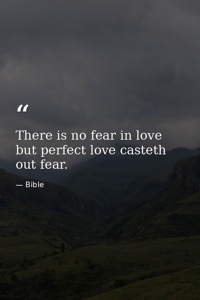 There is no fear in love  but perfect love casteth out fear. — Bible