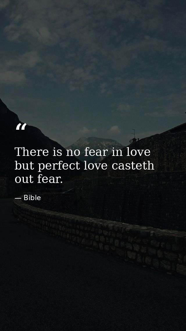 There is no fear in love  but perfect love casteth out fear. — Bible