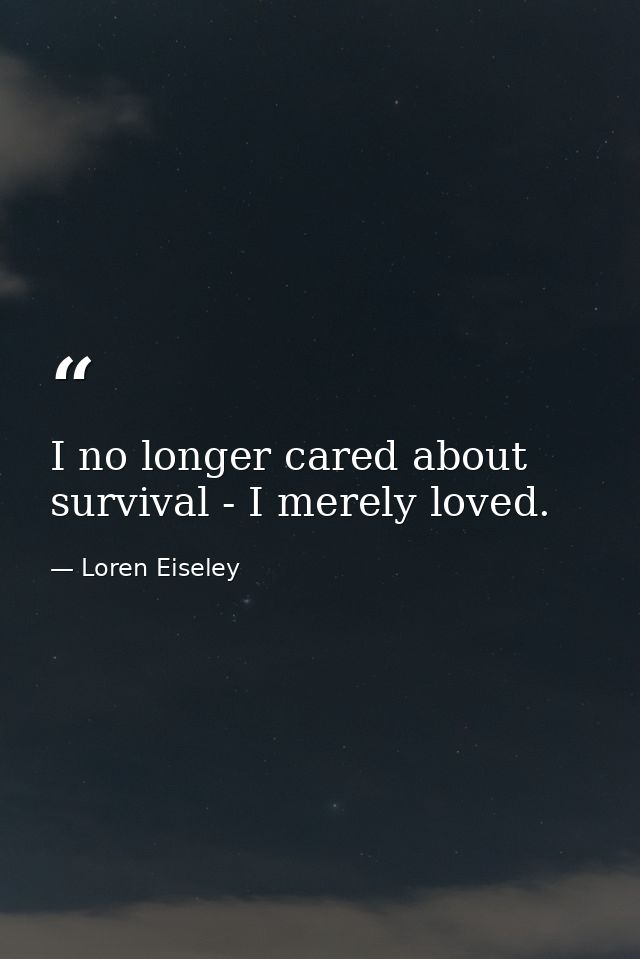 I no longer cared about survival - I merely loved. — Loren Eiseley
