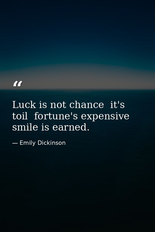 Luck is not chance  it's toil  fortune's expensive smile is earned. — Emily Dickinson