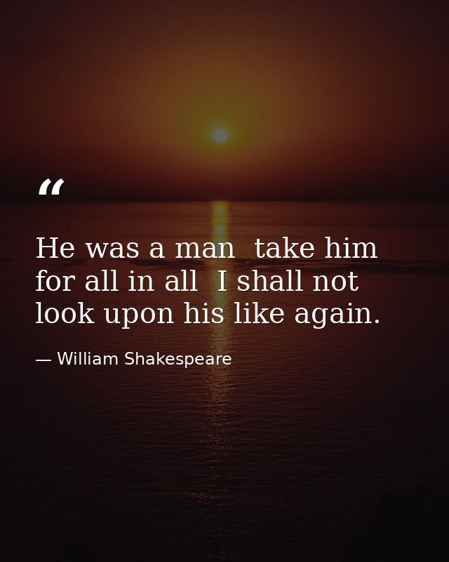 He was a man  take him for all in all  I shall not look upon his like again. — William Shakespeare