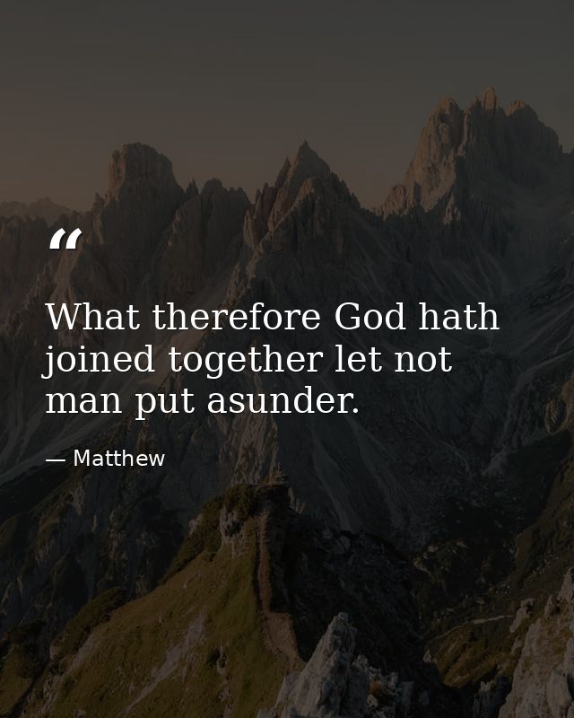 What therefore God hath joined together let not man put asunder. — Matthew