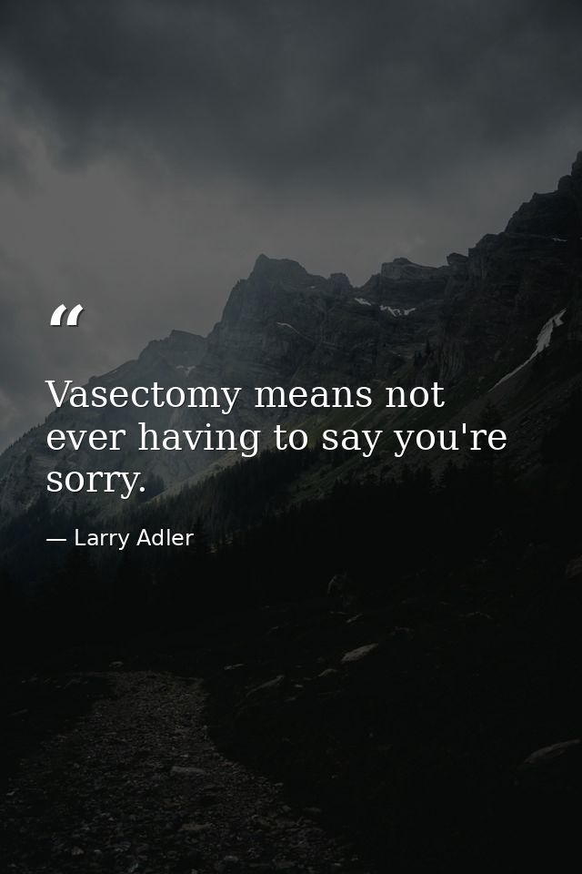 Vasectomy means not ever having to say you're sorry. — Larry Adler
