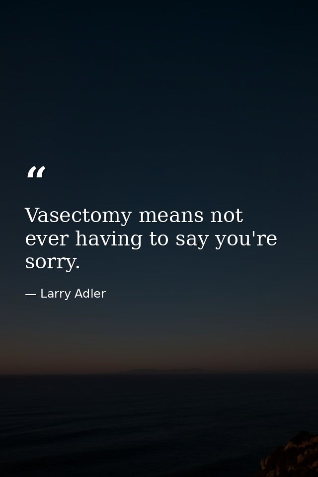 Vasectomy means not ever having to say you're sorry. — Larry Adler