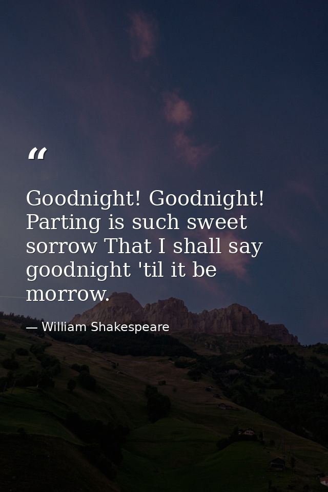 Goodnight! Goodnight! Parting is such sweet sorrow That I shall say goodnight 'til it be morrow. — William Shakespeare