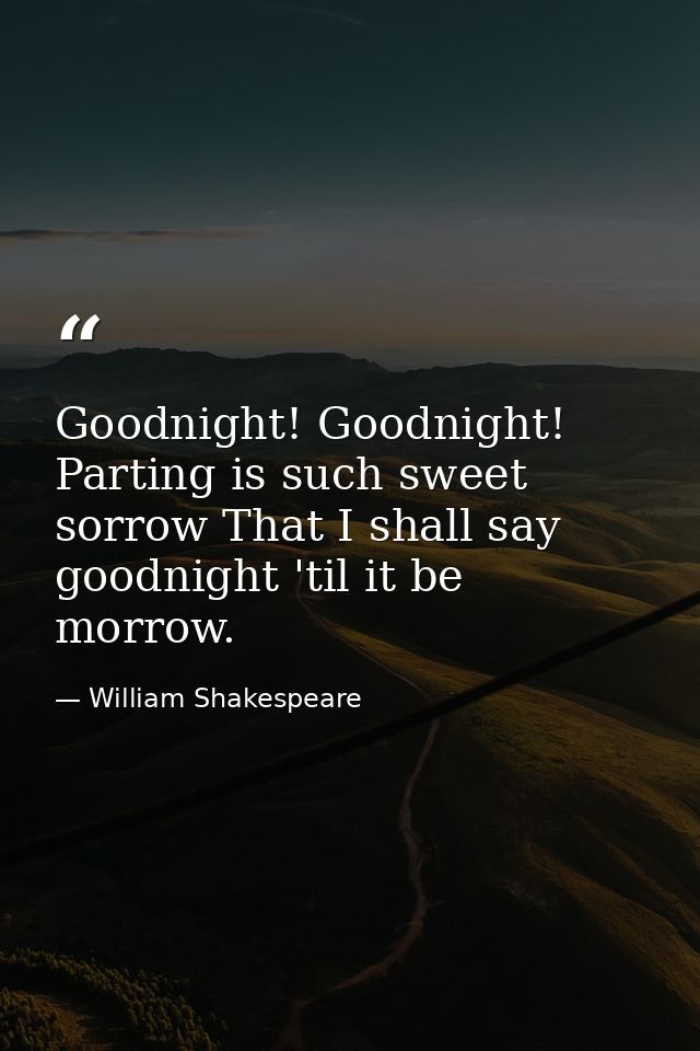 Goodnight! Goodnight! Parting is such sweet sorrow That I shall say goodnight 'til it be morrow. — William Shakespeare