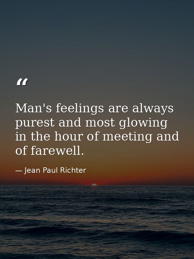 Man's feelings are always purest and most glowing in the hour of meeting and of farewell. — Jean Paul Richter